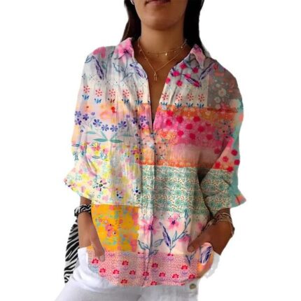 Women's Creative Fashion 3D Printing Lapel Casual Shirt